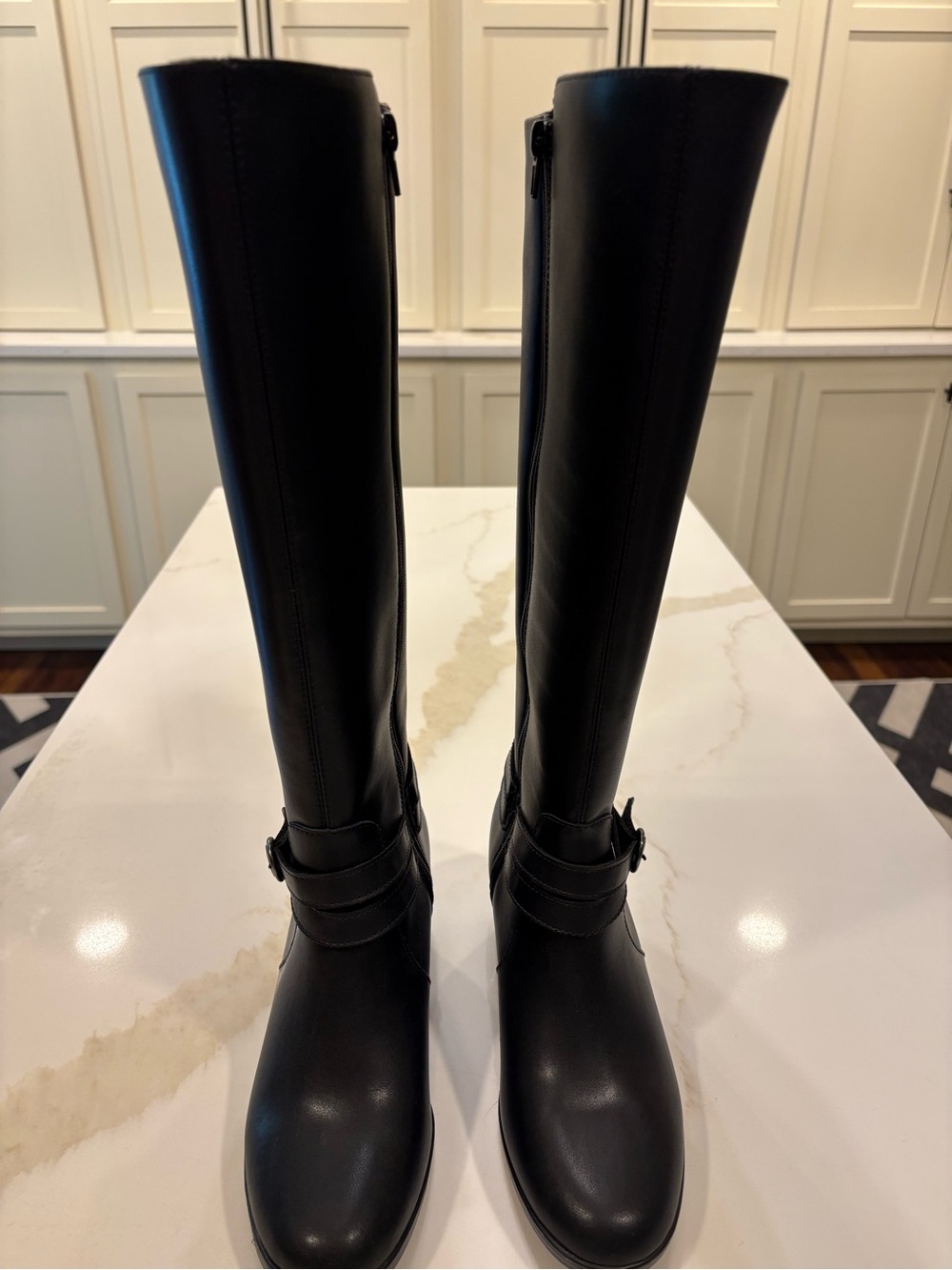 Clarks Black Leather Knee-High Riding Boots